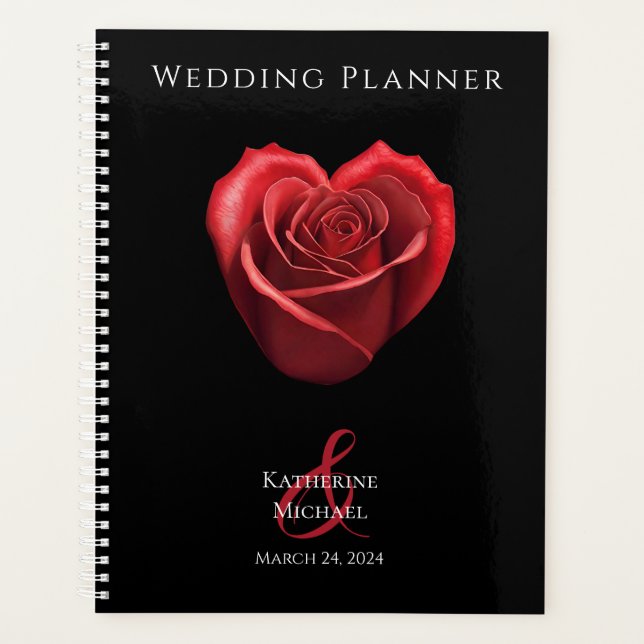 Agenda Planner de Casamento de Rosa vermelha em Forma de  (Frente)