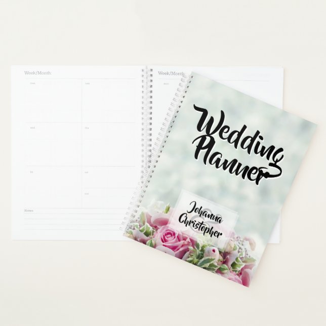 Agenda Planner de Casamento de Rosas Rosa (Exibição)