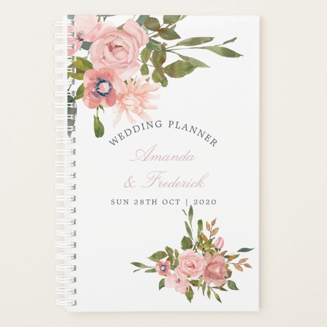 Agenda Planner de Casamento de Rosas Rosa-Escamosas Flora (Frente)