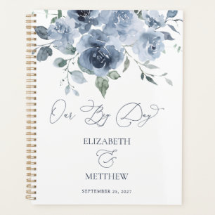 Agenda Planner de Casamento Floral Azul Elegante