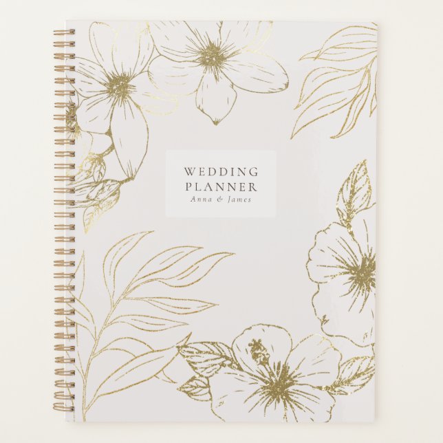 Agenda Planner de casamento floral da arte do ouro (Frente)