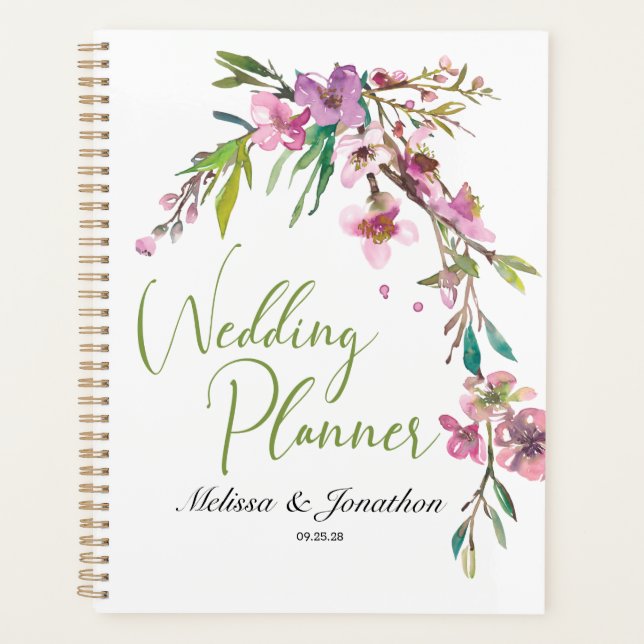 Agenda Planner de Casamento Floral de Cereja Rosa Blossom (Frente)