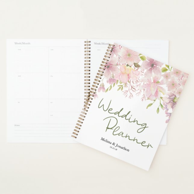 Agenda Planner de Casamento Floral Magnolia Blush Rosa (Exibição)