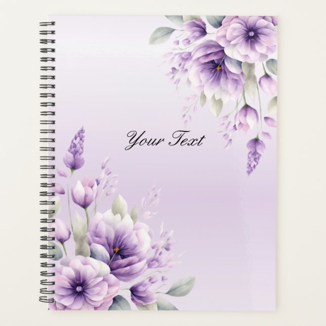 Agenda Planner de Casamento Floral Purple com Aquarela (Frente)