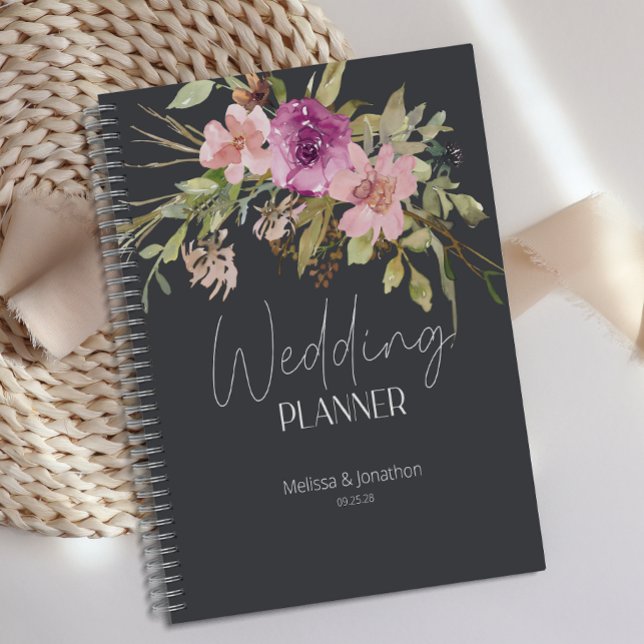 Agenda Planner de Casamento Floral Púrpura Dusty Pink (Criador carregado)