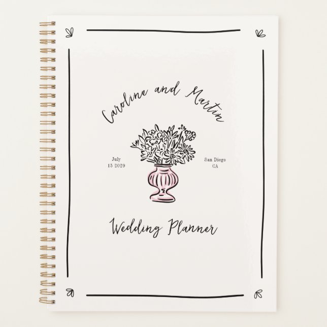 Agenda Planner De Casamento Floral Vase Pintado À Mão (Frente)