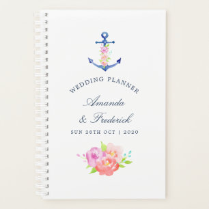 Agenda Planner de Casamento Náutico Floral de Aquarela