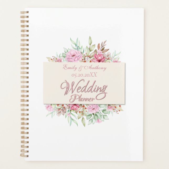 Agenda Planner de Casamento Personalizado, Romântico Flor (Frente)
