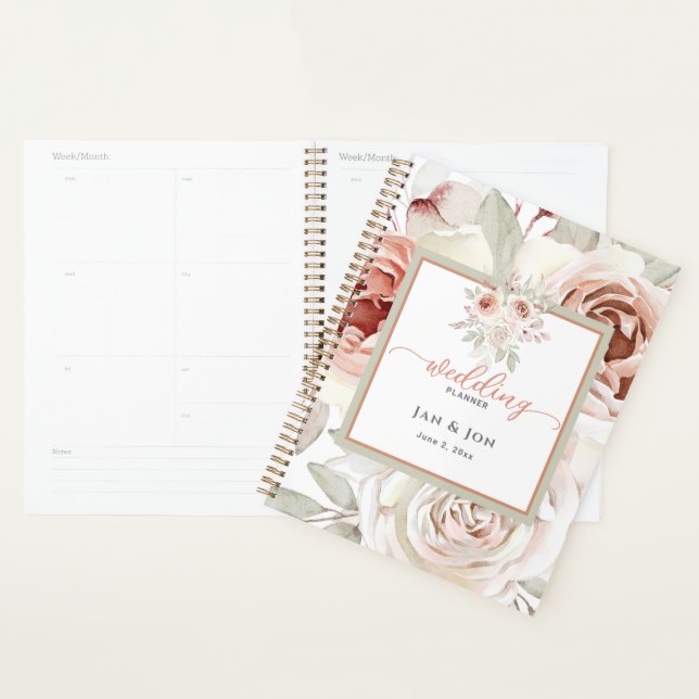 Agenda Planner de Casamento Romântico de Pastel Rosa Rosa (Exibição)