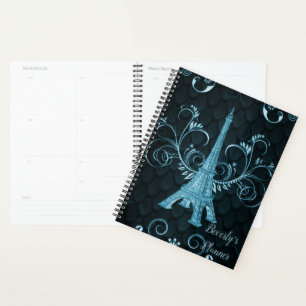 Agenda Planner de espirais azuis da torre Eiffel