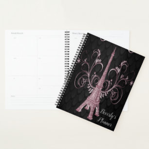 Agenda Planner de espirais de cor rosa-rosa da torre Eiff