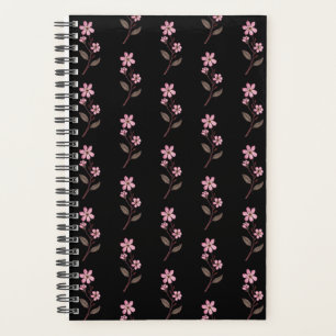 Agenda Planner de Flor de Cereja - Padrão Preto