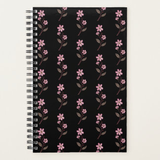 Agenda Planner de Flor de Cereja - Padrão Preto