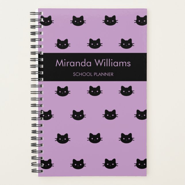 Agenda Planner de Gatos Roxos e Pretos (Frente)