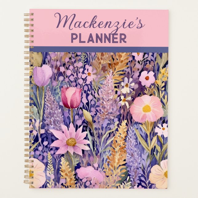 Agenda Planner de Jardins de Flores Puros, Rosa e Amarelo (Frente)