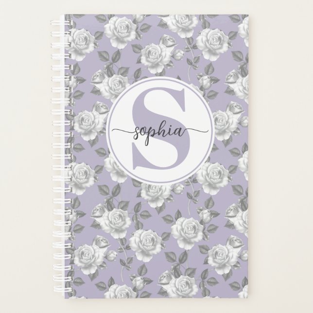 Agenda Planner de Lavanda do Monograma rosa Garden (Frente)