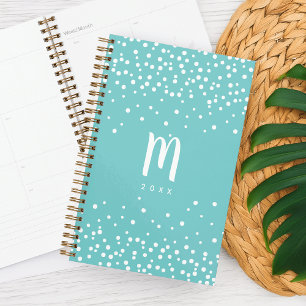 Agenda Planner de Monograma de Pontos de Confetti Aqua