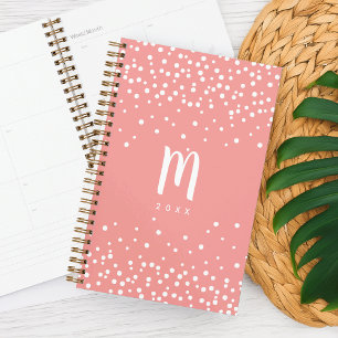 Agenda Planner de Monograma de Pontos de Confetti Coral