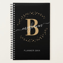 Agenda Planner de Monogramas, nome Dourado, preto e legan