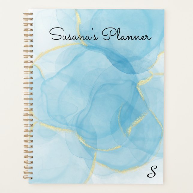 Agenda Planner de pintura de tinta a álcool azul Sky (Frente)