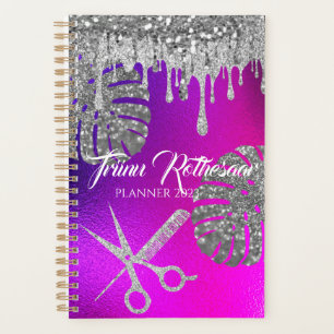 Agenda Planner de salão de cabelo com brilho roxo rosa