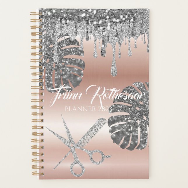 Agenda Planner de Salão de Cabelo Glitter de rosa claro (Frente)