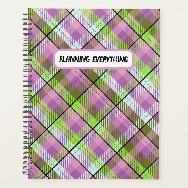 Agenda Planner de Xadrez Verde Roxo (Frente)
