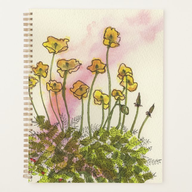 Agenda Planner do jardineiro com papoilas amarelas (Frente)