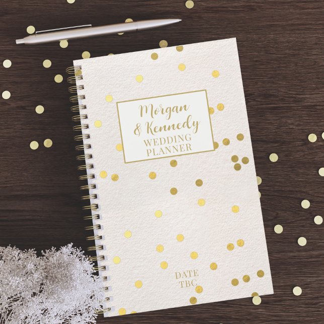Agenda Planner Dourado de Casamento de Confetti Rosa-Blus (Add your name and wedding date to this delicate blush pink wedding planner)