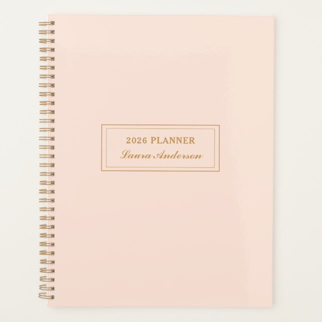 Agenda Planner Elegante Blush cor-de-rosa e ouro 2026 (Frente)