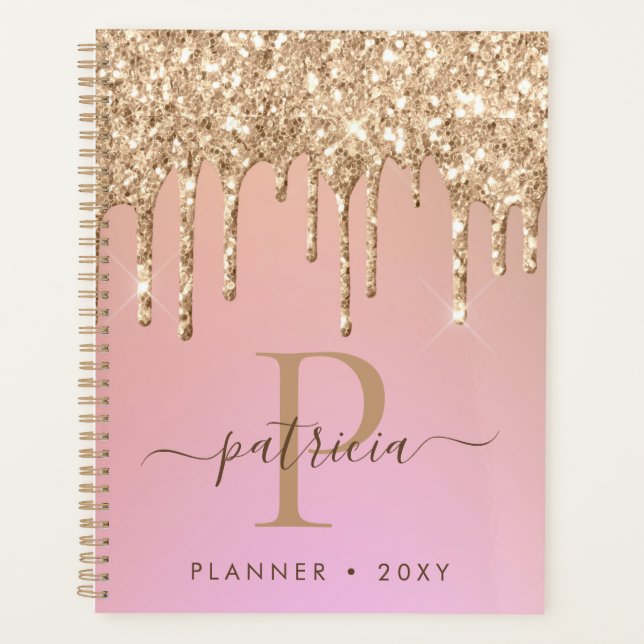 Agenda Planner Elegante de Monogramas de Drives de Glitte (Frente)