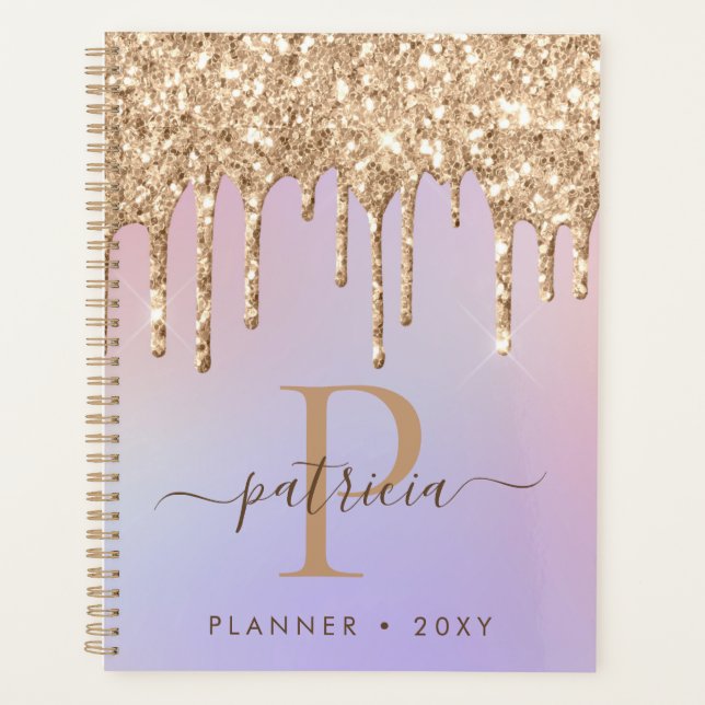 Agenda Planner Elegante de Monogramas de Drives de Glitte (Frente)