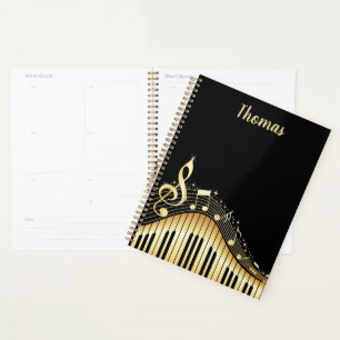 Agenda Planner Elegante de teclado para piano preto e Dou