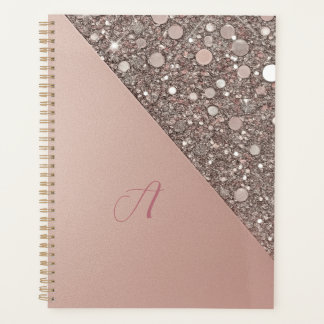 Agenda Planner Elegante do Monograma Dourado Rosa
