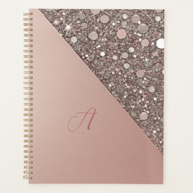 Agenda Planner Elegante do Monograma Dourado Rosa (Frente)