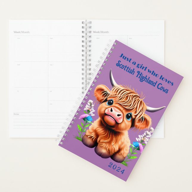 Agenda Planner escocês Highland Cow 2024 (Exibição)