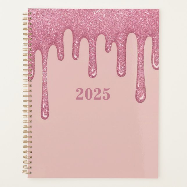 Agenda Planner espiral de Drives de Brilho Rosa 2025 (Frente)