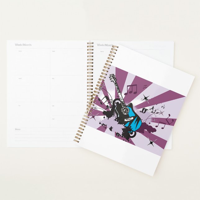 Agenda Planner espiral de guitarra azul (Criador carregado)