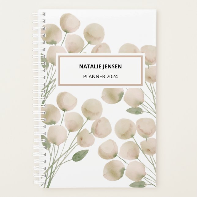 Agenda Planner Florais de Rosas claro de Aquarela (Frente)