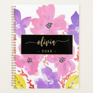 Agenda Planner Floral 2025 de Cor de Água Rosa Moderna Ch