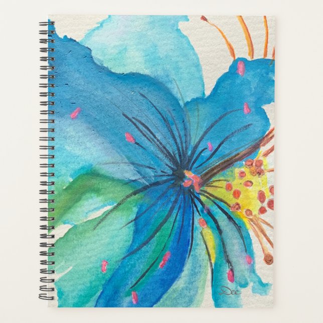 Agenda Planner Floral Abstrato de Joy Azul (Frente)