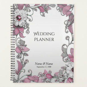 Agenda Planner Floral Branco Prateado Rosa
