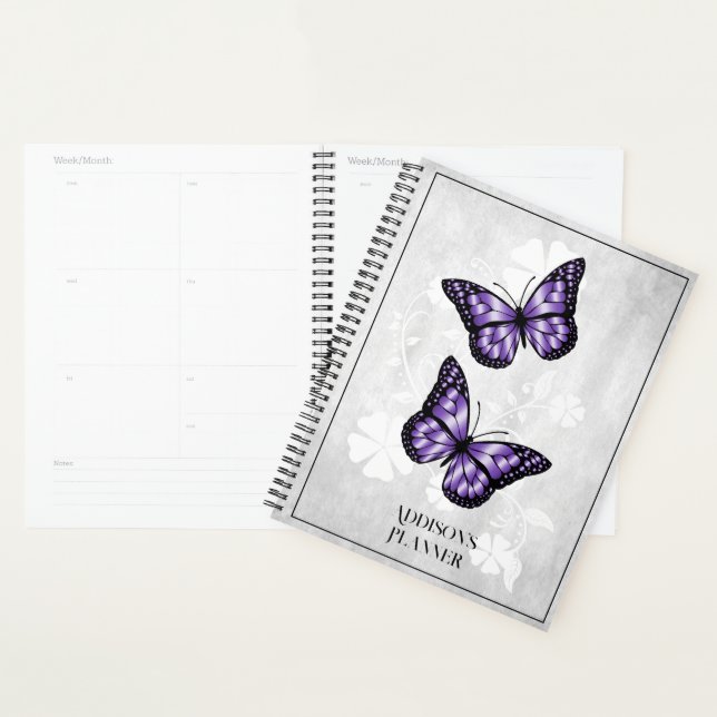 Agenda Planner Floral da Borboleta Roxa (Exibição)
