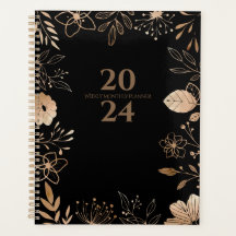 Planner Floral Dourado e Preto 2024