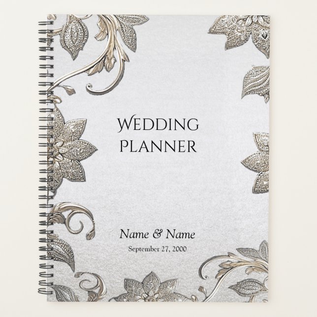 Agenda Planner Floral Dourado Prata (Frente)