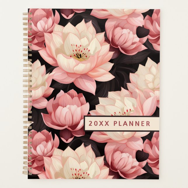 Agenda Planner Floral Flor de Lotus Rosa e Castanho (Frente)