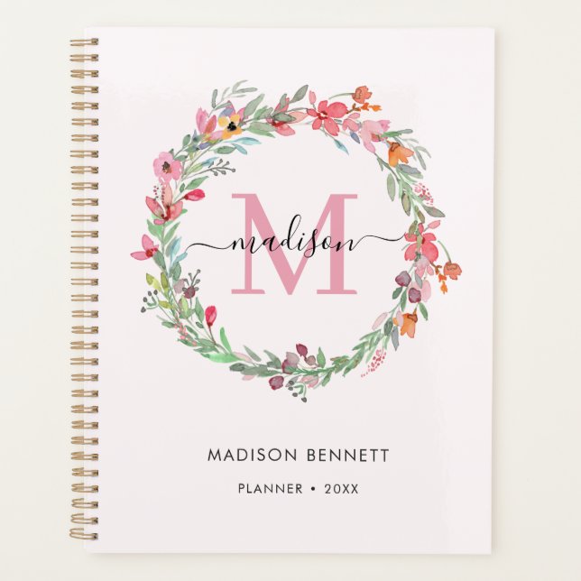 Agenda Planner Floral Wreath Monograma (Frente)