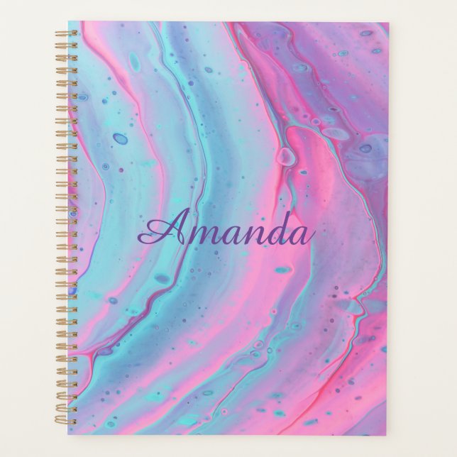 Agenda Planner Girassol Personalizado Rosa e Azul (Frente)
