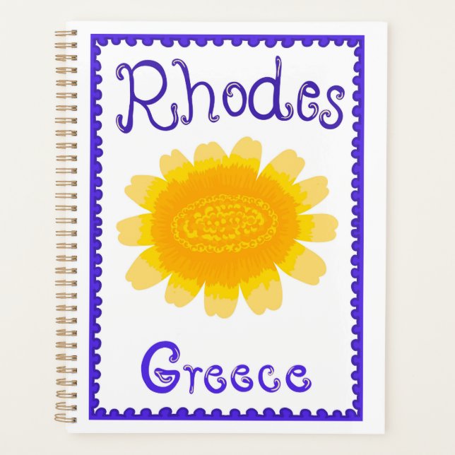 Agenda Planner grego design negrito de flor amarela (Frente)