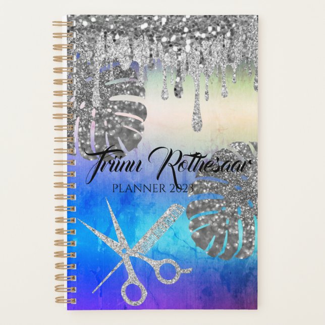 Agenda Planner Holográfico de Salão de Cabelo Glitter (Frente)